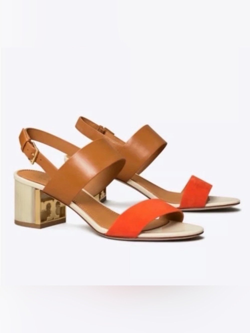 Tory Burch Gigi Leather Slingback Sandals Heels Ambra Red Size 8